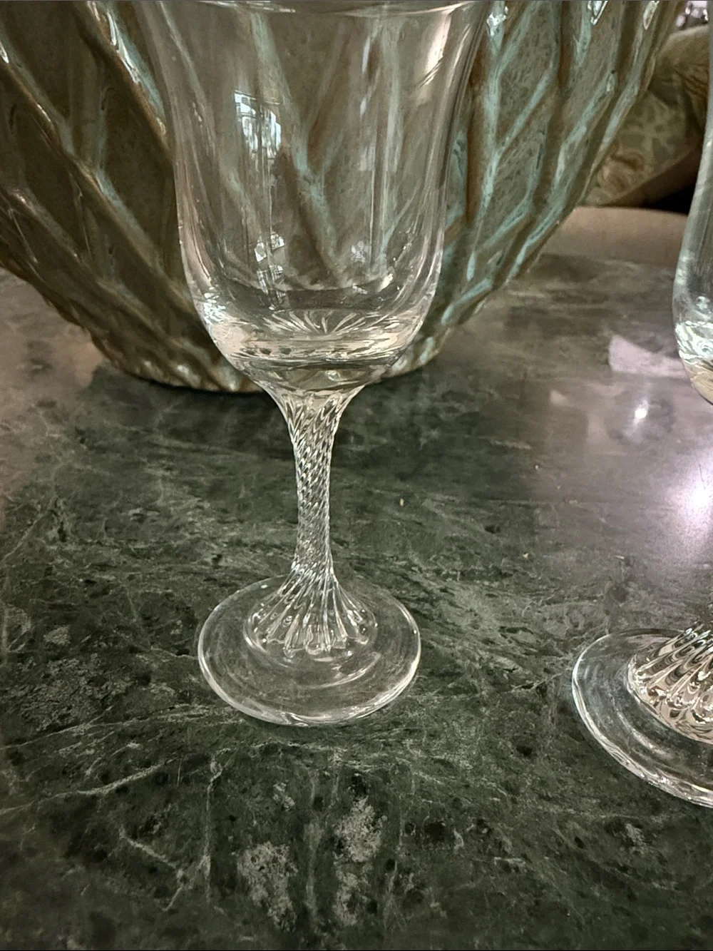 Vintage Twisted Stem Cordial Flared Rim Clear Crystal Glasses  - Set of 2